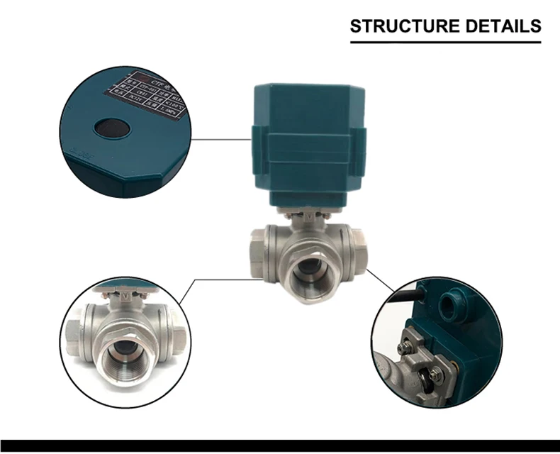 Detalhe 4 de Válvula solenoide DN15 Full Bore Electric Ball Valve Stainless Steel 3-Way Big Torque Ball Valve 2/3 wire Motorized Ball Valve AC220V DC24 Água e vapor