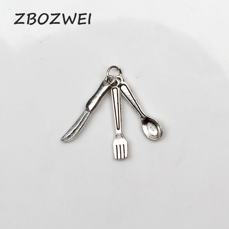 Charms kitchen fork Knife and spoon Antique Tibetan Silver Pendant Accessories DIY Vintage bracelet Necklace Handmade