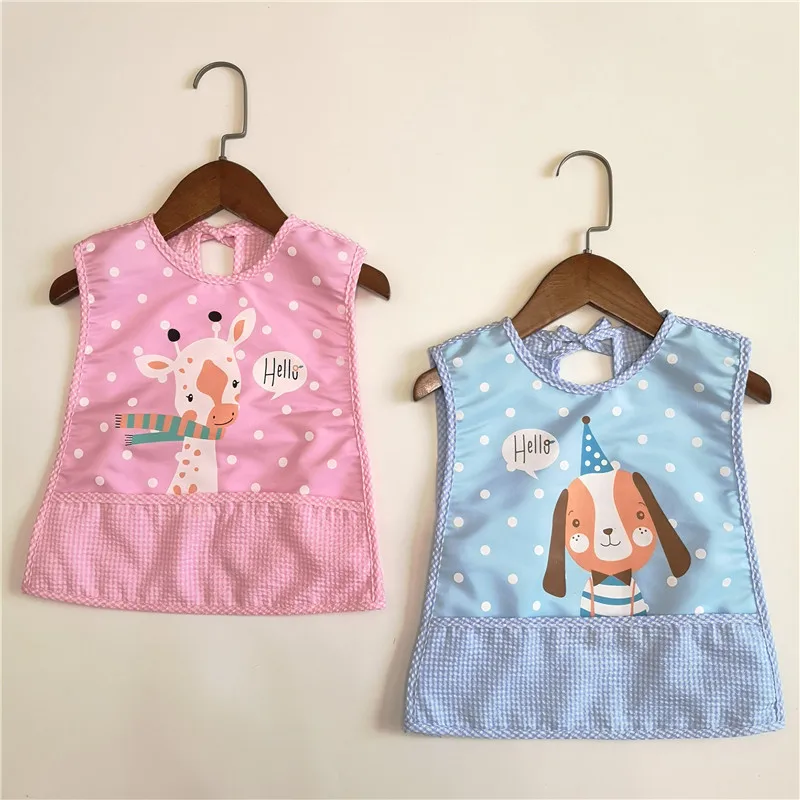 Cartoon animal baby boy bib cloth waterproof adjustable girl short-sleeved plastic breastfeeding practice eating children apron