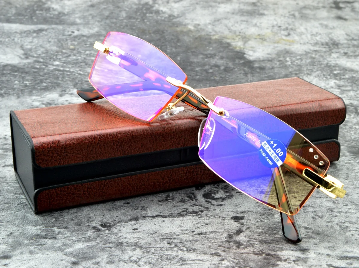 Men Luxury Rimless Royal Ministers Diamond Reading Glasses +0.75 +1 +1.5 +1.75 +2 +2.25 +2.5 +2.75 +3 +3.5 +4 WITH CASE