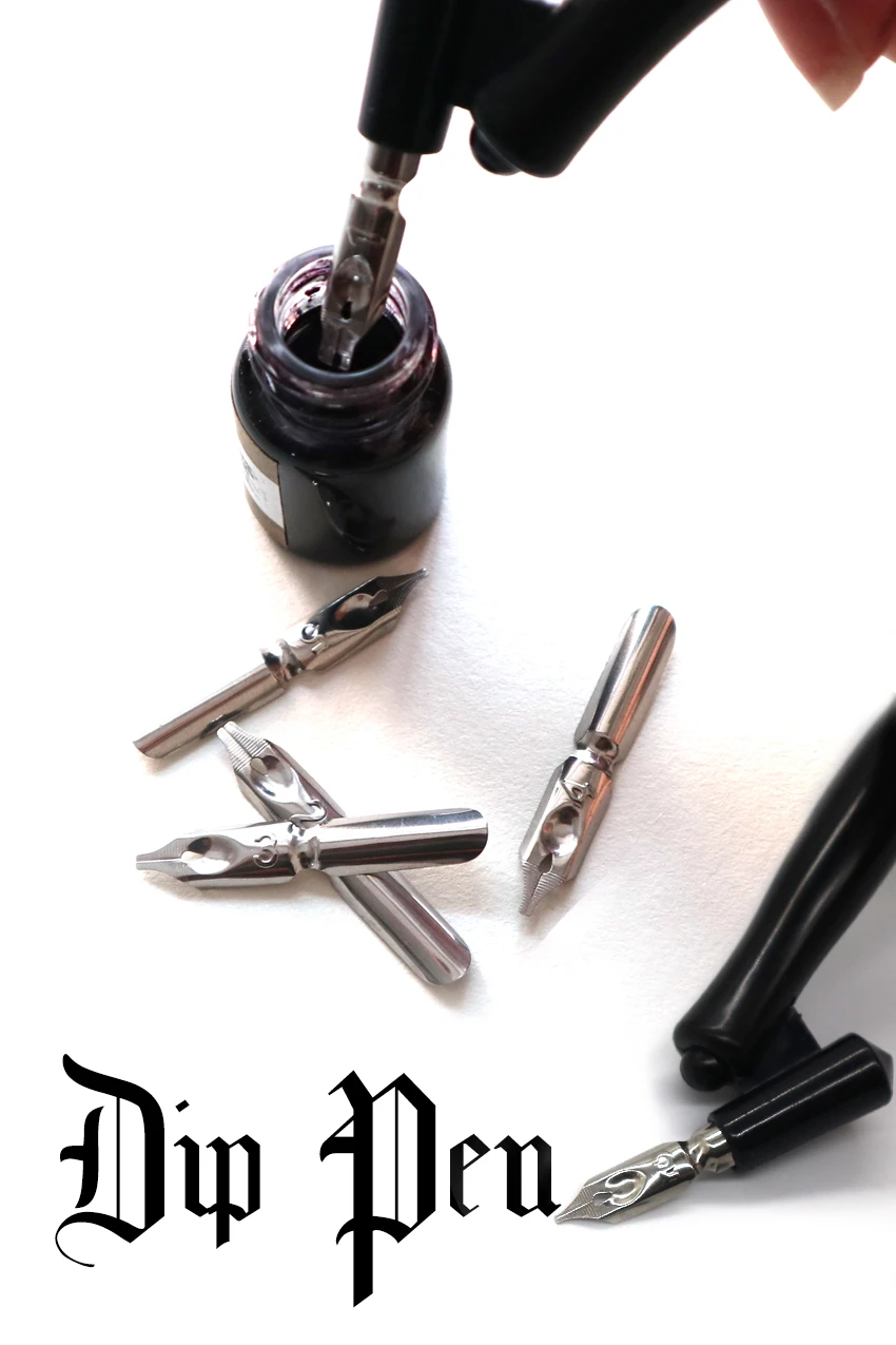 Neue Ankunft Dip Stift Manga Kalligraphie Dip Stift Halter + 6 Schreibfedern für Schriftzug Skizzieren Zeichnung Kit Brunnen Stift Schreibwaren liefert – Detail 1