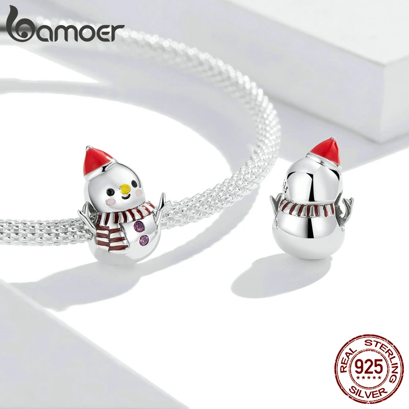 Bamoer 925เงินสเตอร์ลิงน่ารัก Snowman Charms Fit สำหรับ DIY สร้อยข้อมือหรือกำไลข้อมือ Reindeer Charms เครื่องประดับคริสต์มาสของขวัญ