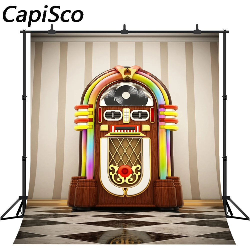 Capisco Jukebox photography backdrop Rock N Roll retro music background photocall photo shoot studio prop custom vinyl