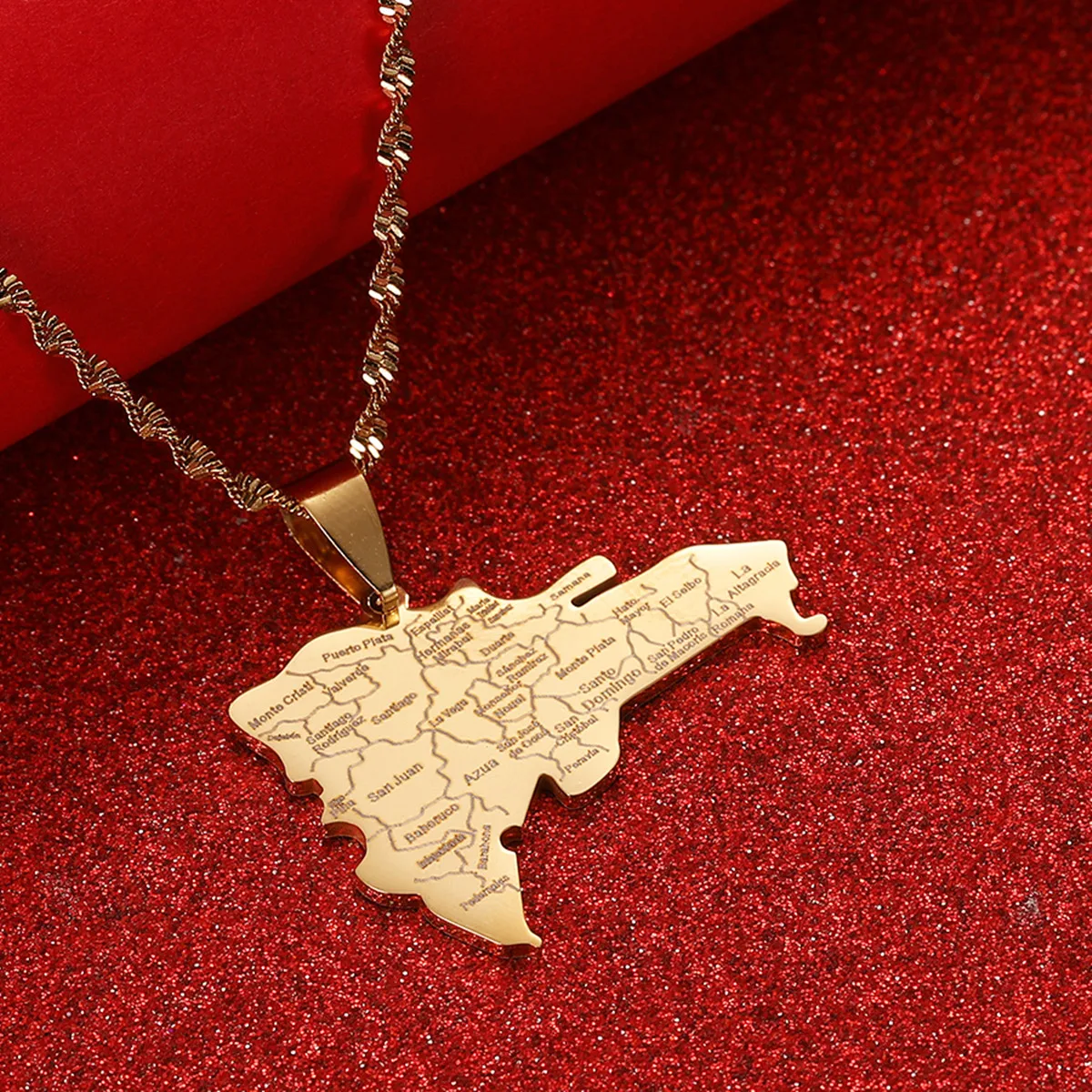 Dominican Map With City Name Pendant Necklaces Dominicans Country Map Jewelry