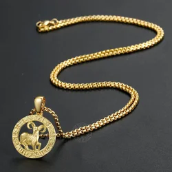 Gold Color Aries Zodiac Sign Necklace For Women Men Pendant Necklace Male Woman Fashion Party Jewelry Gifts GP357