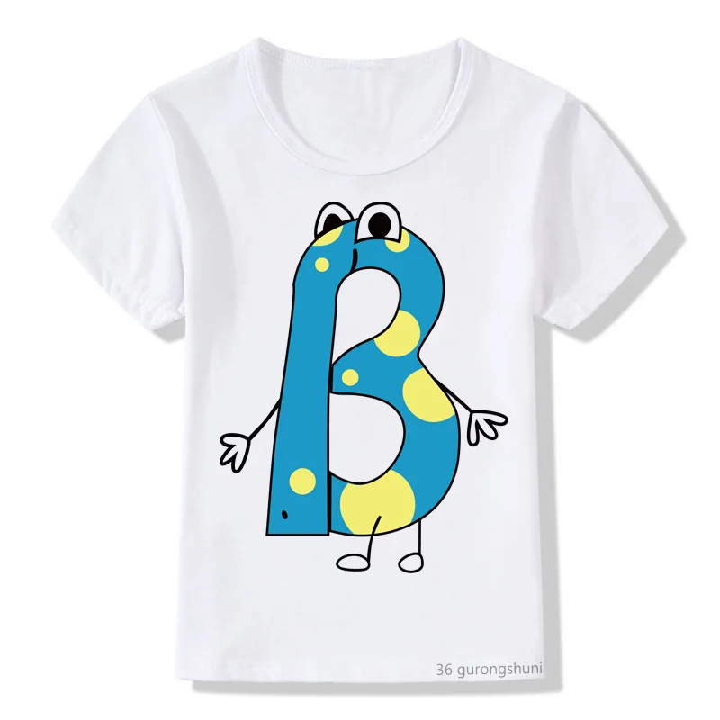 Funny English Alphabet Cartoon Pattern T-shirt Boy Girl T Shirt Summer Tops Casual Shirt Unisex Short Sleeve Kids Clothes