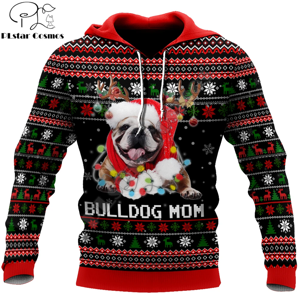 

Christmas Bulldog mom 3D All Over Printed Autumn Men Hoodies Unisex Casual Pullovers Zip Hoodie Streetwear sudadera hombre DW626