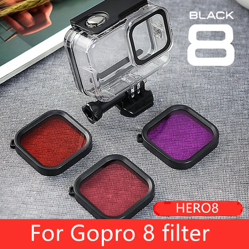 Diving Waterproof Housing Case with Dive Color Lens Filter Kit for GoPro Hero 8 Accessories red pink purple filter