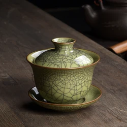 Longquan Celadon Porcelain Gaiwan China Teacups Crackle Glaze Teapot Drinkware 150ml