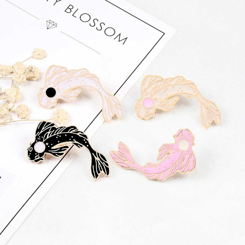 Yin Yang Fish Pins Cartoon Koi Carp Brooches Women Men Denim Jackets Lapel Enamel Pin Japanese Fish Bag Badge Kids Jewelry Gifts