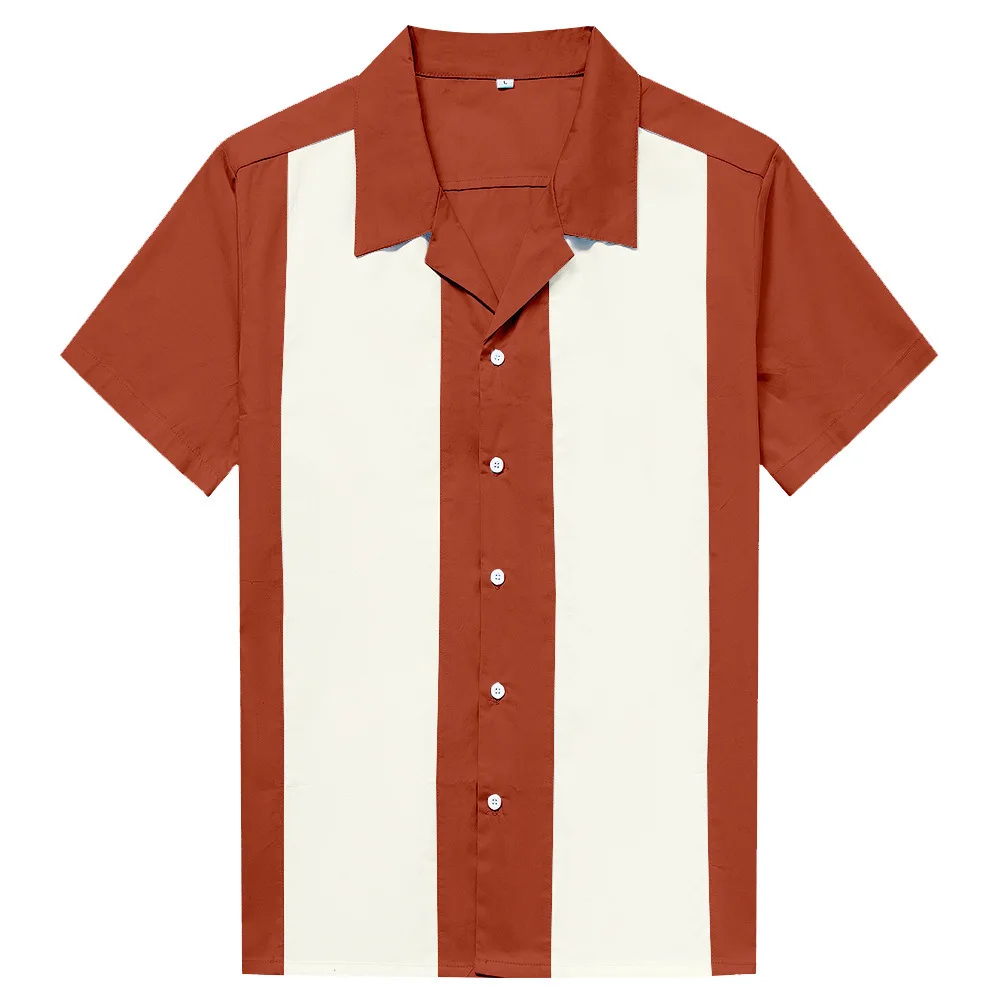 Vertical Striped Shirt Men Short Sleeve Work Men\'s Bowling Shirts for Men Cotton Summer Blouse Men Plus Size Male Clothing