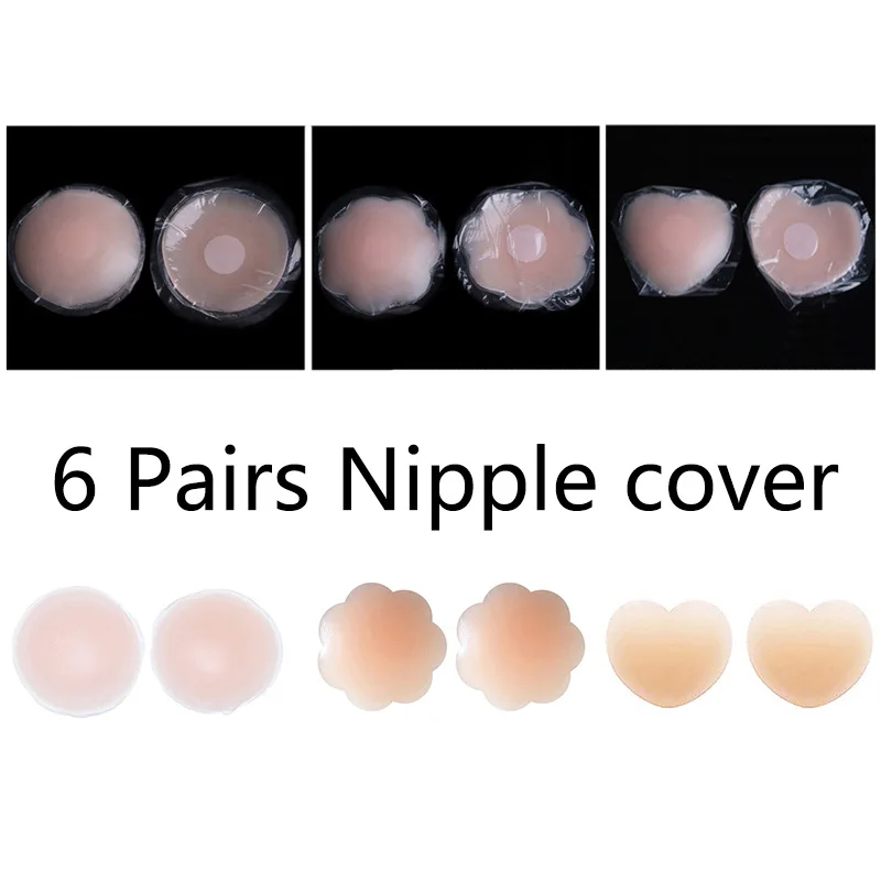 6 Pairs Cool Reusable Nipple Cover Self Adhesive Silicone Breast Nipple Covers Bra Pad Invisible Breast Petals for Party Dress