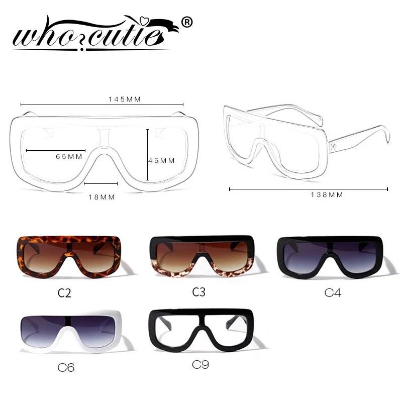 WHO CUTIE 2025 Oversized Sunglasses Women Brand Designer Shield Big Frame Flat Top Gradient Lens Sun Glasses Shades Lady OM87B
