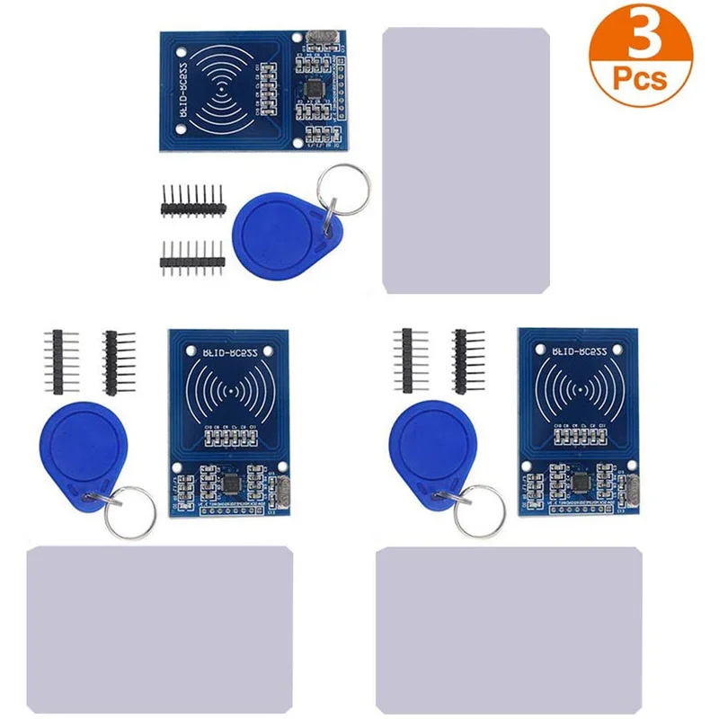 3pcs RFID Kit Mifare RC522 RFID Reader Module with S50 White Card and Key Ring for Arduino Raspberry Pi