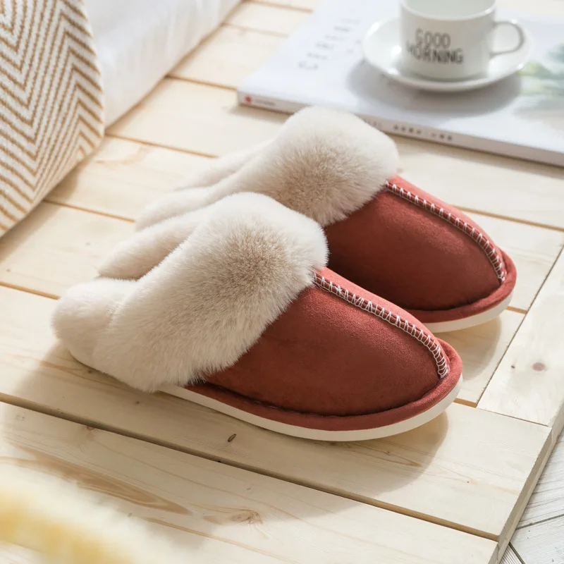 Pantufa feminina/masculina antiderrapante de pelúcia, chinelo de pelúcia macio para casais e mulheres, quente para o inverno