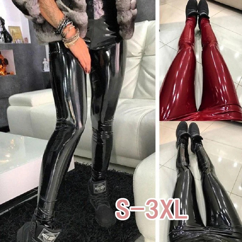 XL PU Leather Pants Women\'s Elastic High Waist Hip Tights Sexy Women\'s Tight Leggings Casual Tight Pencil Pants