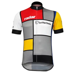 La Vie Claire Retro Cycling Jersey Traliewerk Met Korte Mouwen Fiets Kleding Fiets Dragen Volledige Ritssluiting