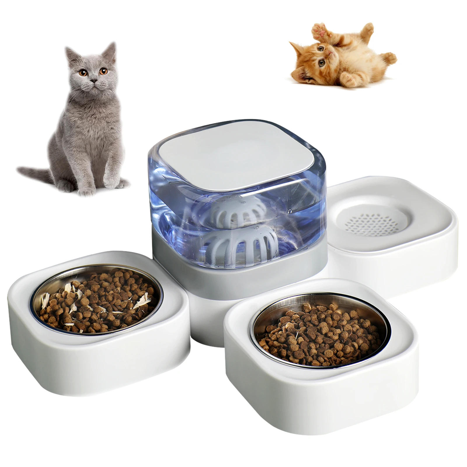 Imagem -02 - Alimentador Automático para Animais de Estimação Gato Tigelas Fonte de Água Interior Kitten Alimentação Bebedor Capacidade do Filtro Pet Feeding Container em 1