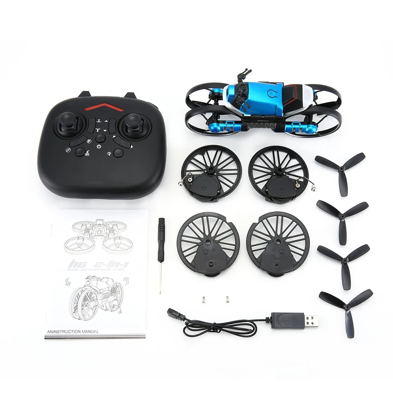 2.4G Gấp 2in1 RC Drone Biến Dạng Xe Máy Có 650ma Pin Chụp Ảnh Trên Không Quadcopter Đất Không Mẫu Điện Đồ Chơi