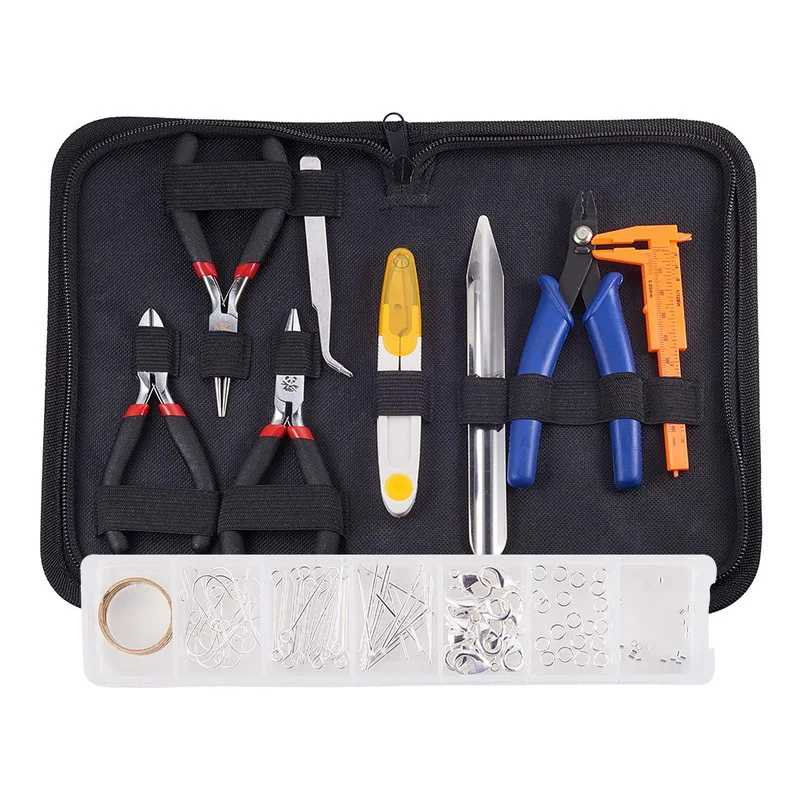 

Jewelry Making Tool Sets Hand Pliers DIY Material Kit for Earrings Round Flat Nose Side Cutting Pliers Vernier Caliper Tweezers