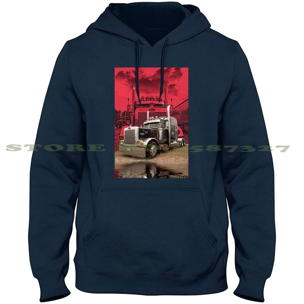 Peterbilt With Red Peterbilt Background 100% Pure Cotton Hoodie Tshirt Big Rigs Semi Trucks Trailer Tractors Peterbilt Kenworth