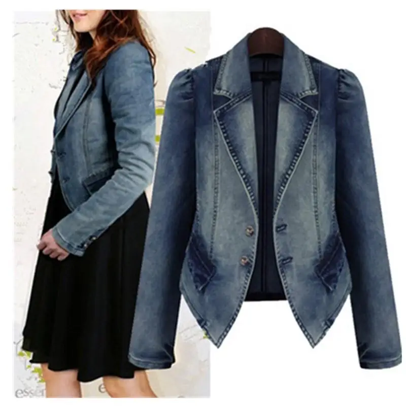 

Spring Women Denim Jacket Blue Basic Coats Casual Slim Long Sleeve Fashion Short Jeans Jacket for Girl