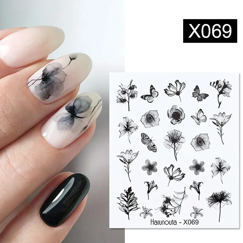 Harunouta  1Pc Spring Water Nail Decal And Sticker Flower Leaf Tree Green Simple Summer Slider For Manicuring Nail Art Watermark