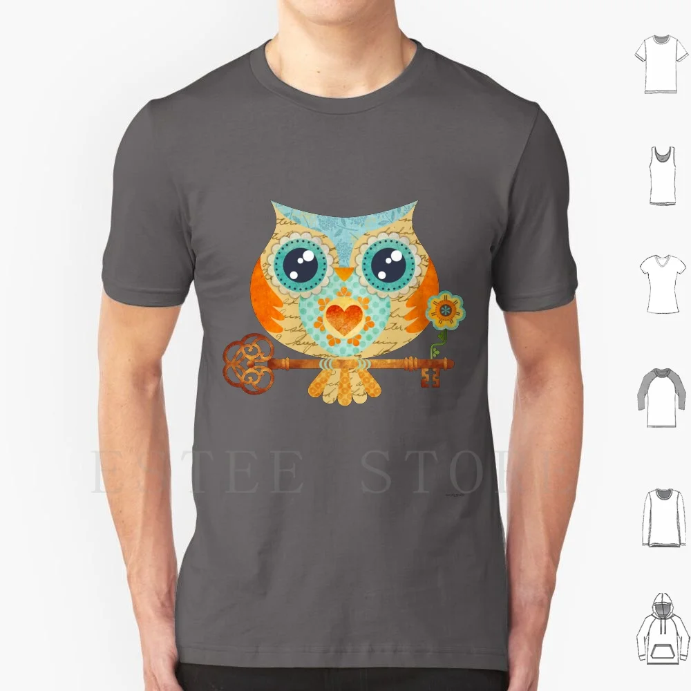 Owl's Summer Love Letters T Shirt Print Cotton Owl Skeleton Key Summer Love Letters Love Bird Bohemian Boho Scrapbook Cute