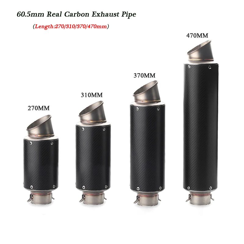 

Universal 270mm 310mm 370mm 470mm Length Carbon Fiber Exhaust Muffler Pipe Modified For 60.5mm Motorcycle Silencer System