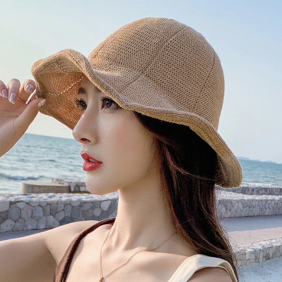 

New Panama Hat Women Summer Straw Bucket Hats Lady Small Eaves Korean Beach Seaside Sun Cap Female Fashion Fisherman Hat