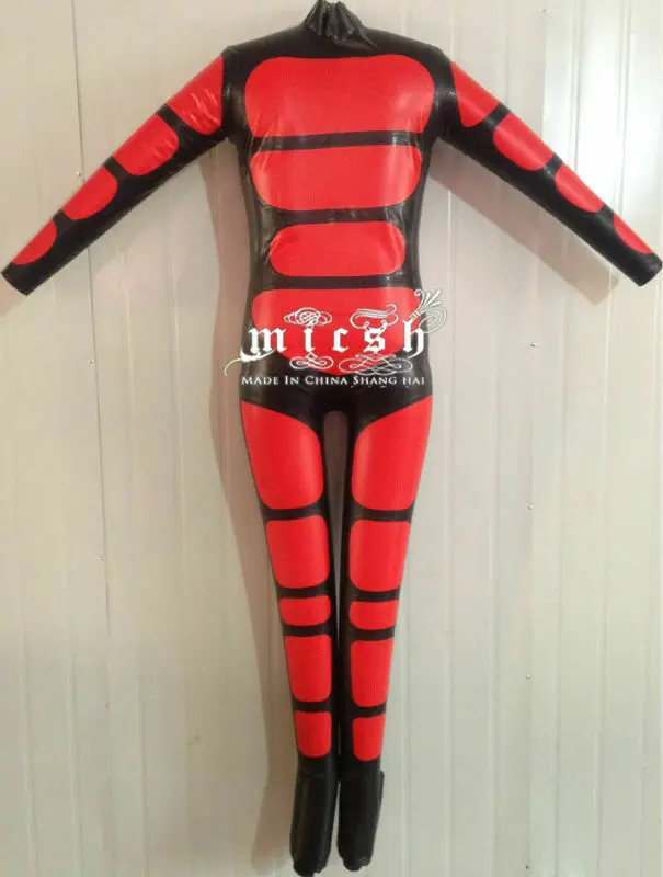 100% Latex Rubber Tigth Red&Black Inflatable tights Catsuit  Full Cover Sock 0.4mm S-XXL