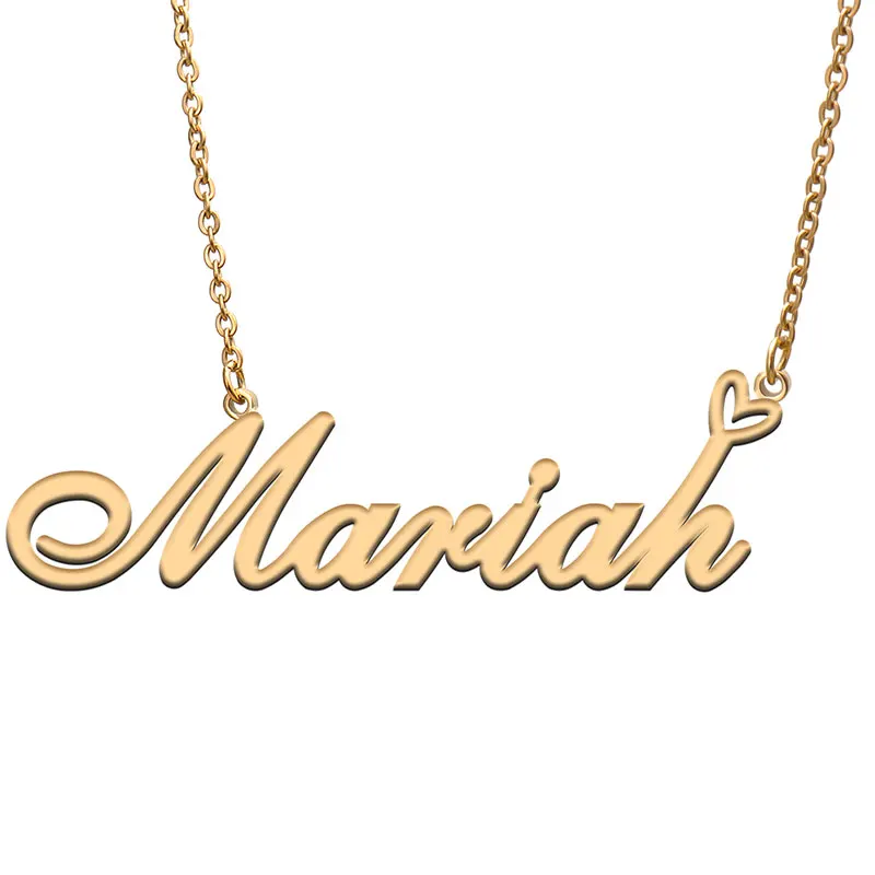 

Mariah with Heart Name Necklace Personalized Gold Plated Stainless Steel Collar for Women Girls Friends Birthday Wedding Gift