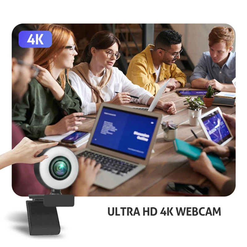 Nueva cámara Web 4K 2K Full HD con micrófono luz de relleno LED cámara Web USB giratoria para PC ordenador portátil para Youtube en vivo