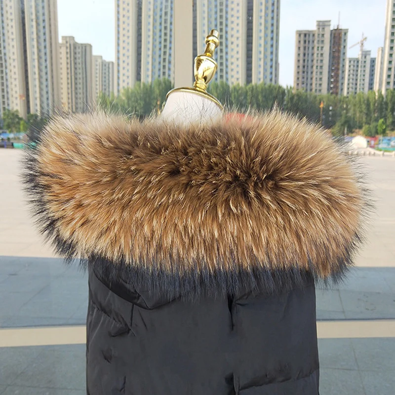 

Jkp 100% natural raccoon fur collar, used for down jacket luxury warm real raccoon scarf shawl women's big scarf men's jacket