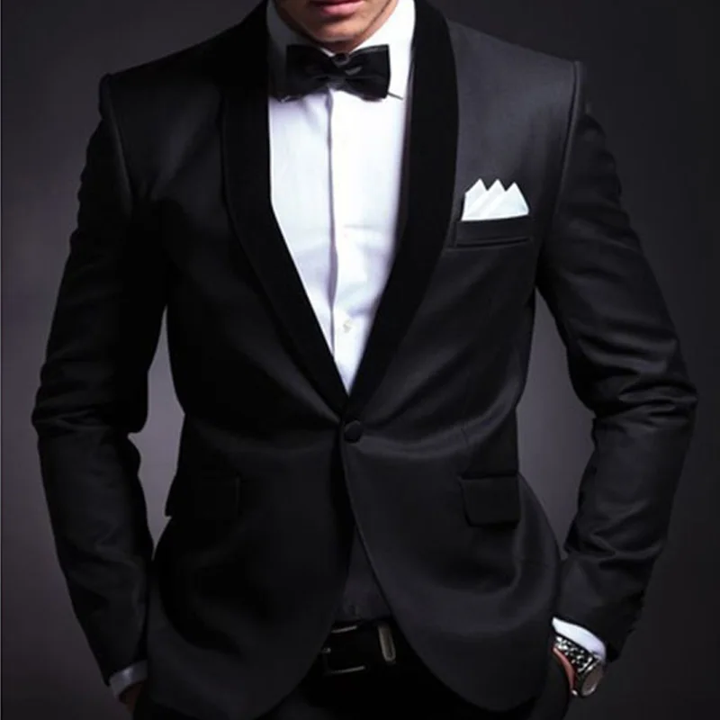 

Black Wedding Tuxedo for Groom 2 Piece Slim Fit Men Suits Set Shawl Lapel Custom Prom Business Boyfriend Jacket with Pants 2023