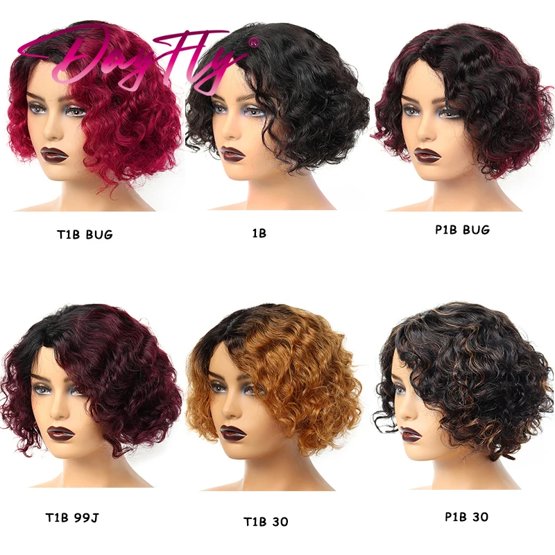 Short Curly Human Hair Bob Wig Water Wave Lace Part Wig Colored Curly Human Hair Wigs T1b 30 99j Brazilian Curly Wave Hair Wig