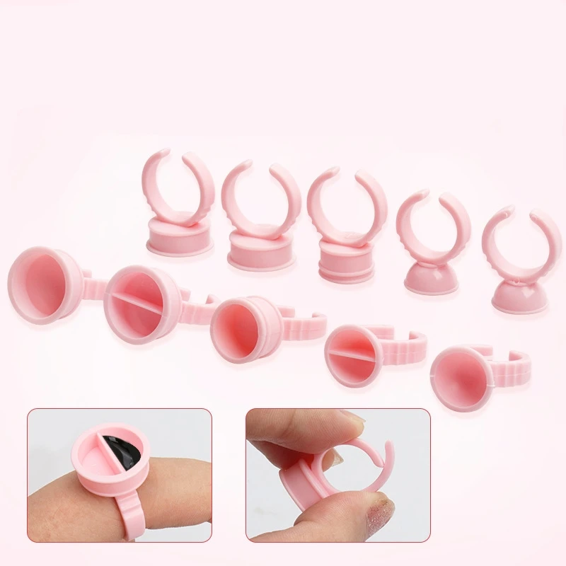 100 pcs/pack Pink Disposable Ring Cup Tattoo Pigment Ink Pallet Grafting Eyelash Glue Tray Adhesive Holder