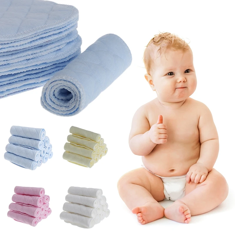 

10Pcs Newborn Soft Nappy Insert Reusable Washable 3 Layers Baby Cotton Blend Cloth Diapers for Baby Girls and Boys