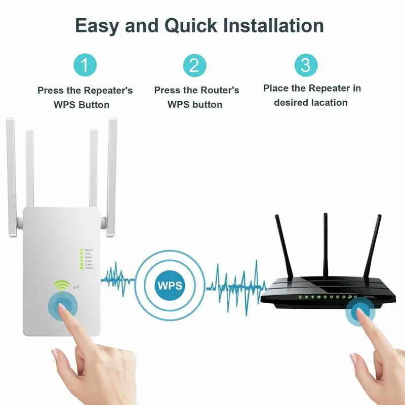 AC11 Gigabit Băng Tần Kép AC1200 Không Dây Wifi Repeater Với 4 Anten Tăng Vùng Phủ Sóng Rộng Hơn Bảo Mật Không Dây Dễ Dàng inst