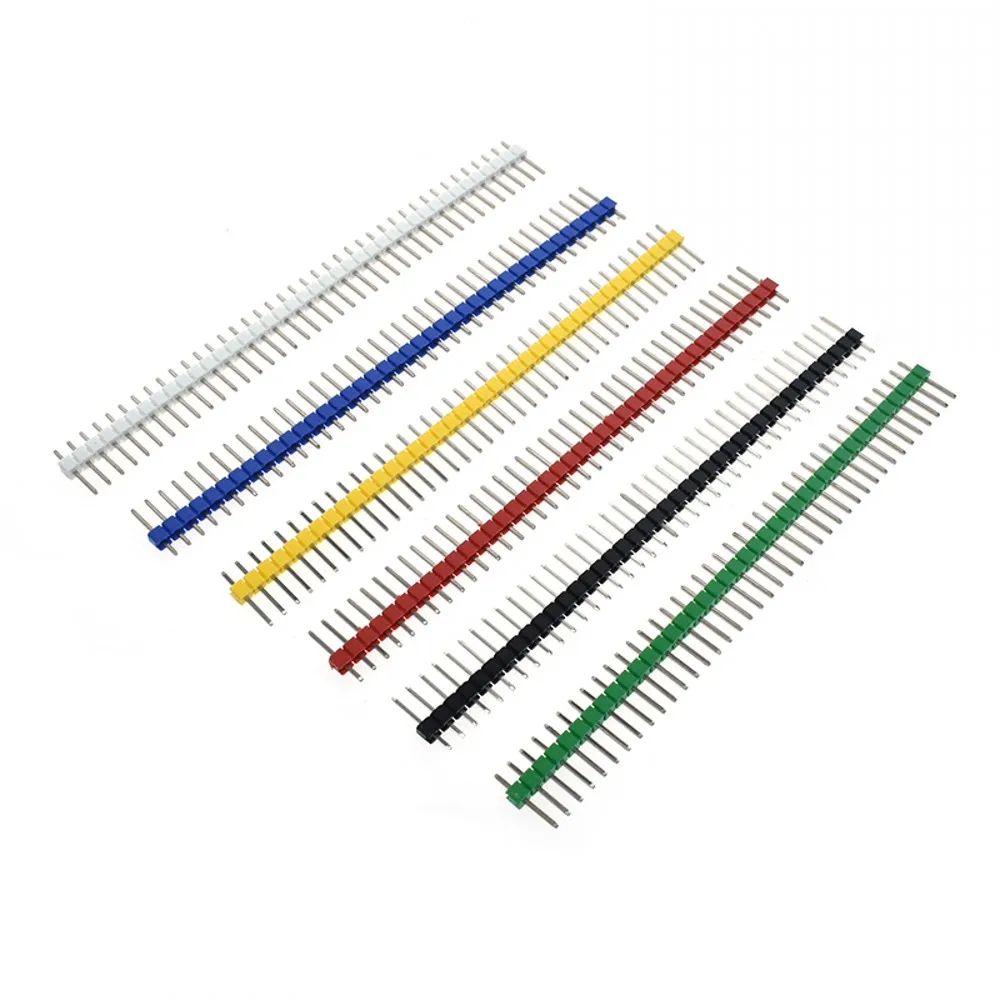 

200pcs 40 Pin 1x40 Single Row Male 2.54 Breakable Pin Header JST Connector Strip for Arduino Black Red Blue Yellow Green White