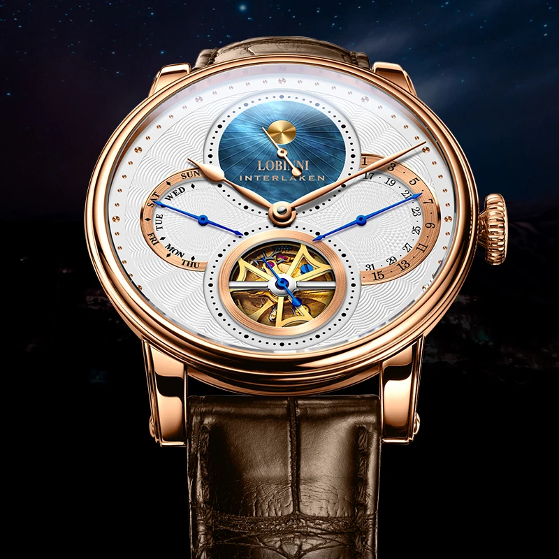 LOBINNI Uhr Männer Automatische Gold Mechanische Uhren Armbanduhren Mode sportliche strap chronograph Saphir Skelett Uhr Marken