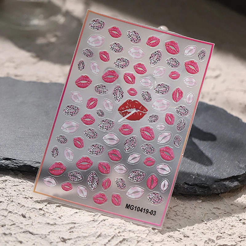 2021 New 3D Self-Adhesive Bohemia Lovly Red Lips Image Nails Stickers for Nails Sticker Decorations Manicure Z0452