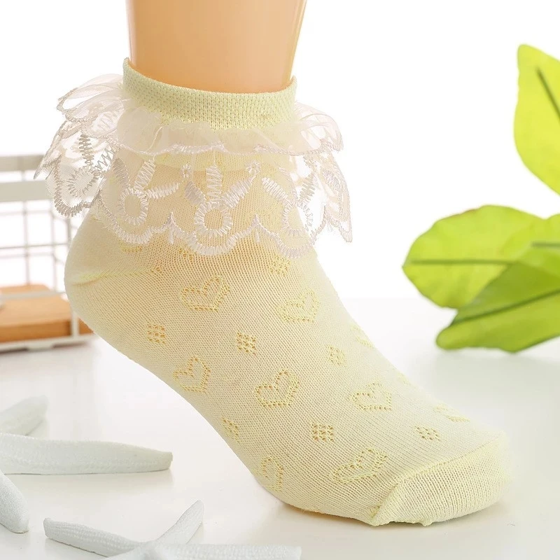 4 Pairs Girls Socks Spring Summer Cotton Lace Girls Socks Mesh Love Fashion Children's Socks For Girls