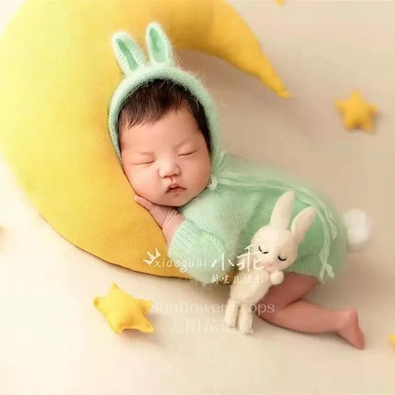 Newborn Bunny Romper, Handmade Soft Bodysuit for Baby Photography Props
