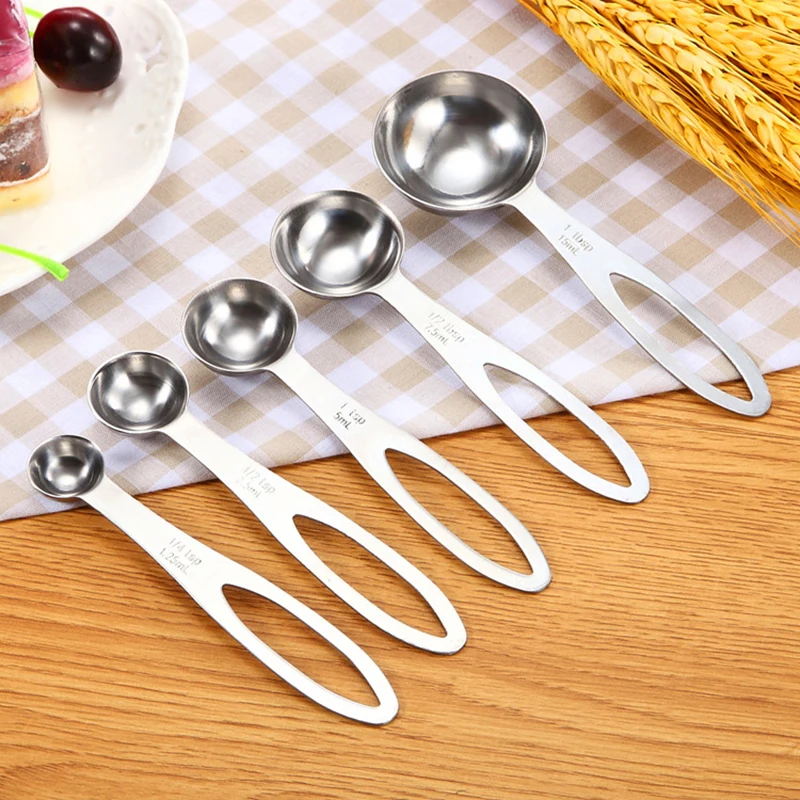 5pcs Measuring Spoons Set Stainless Steel Teaspoon Coffee Sugar Scoop Powder Spice Measuring Cups Kitchen Cooking Baking Tools