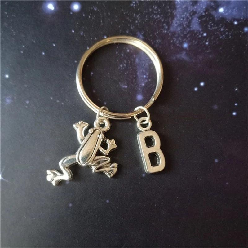 Frog Charm Initial Keyring Keychain, Frog Keyring Accessory, Initial Accessory, Animal gift