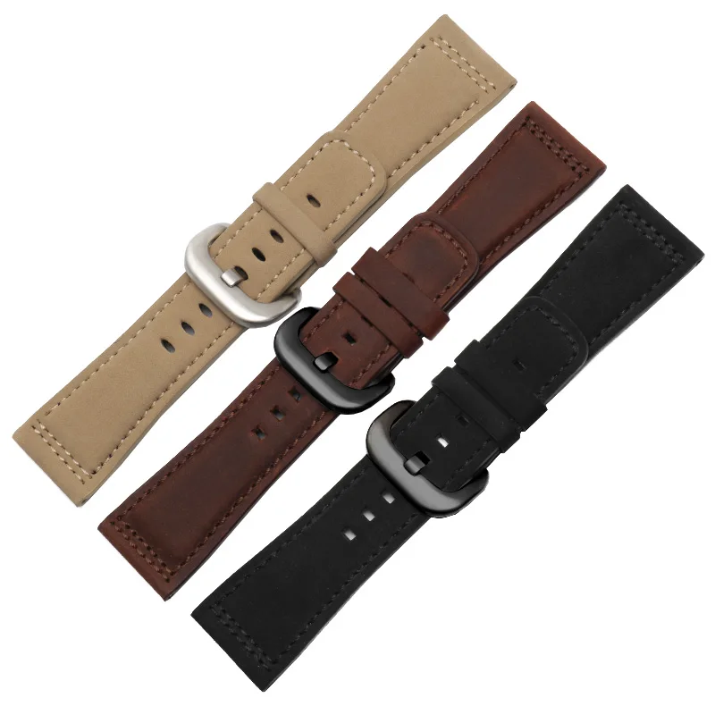 Yopo Retro Genuine Leather strap 28mm black dark brown with pin buckle Replacement belt for  M2 Q3 men's watch