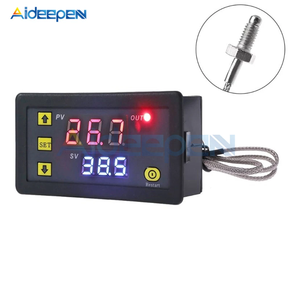 DC 5V 12V 24V AC 200V -60~500℃ Digital LED High Temperature Control Switch Thermostat Heat Cool Thermometer K-type Thermocouple