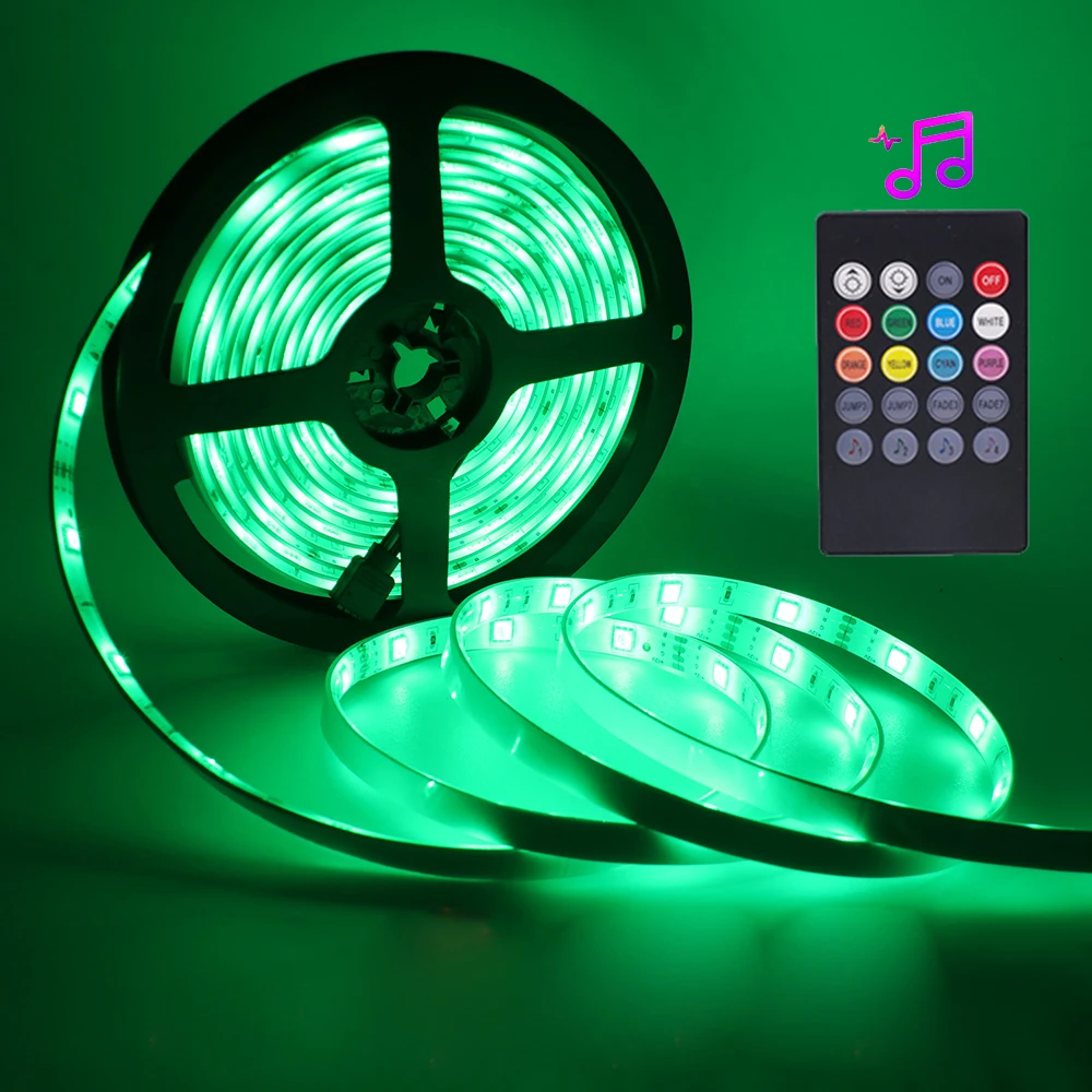 

Music Sync RGB LED Strip Light 5050 5M 10M 12V Backlight 30Led/m Remote Control Flexible Led Tape + DC Power Adapter EU/US/UK/AU