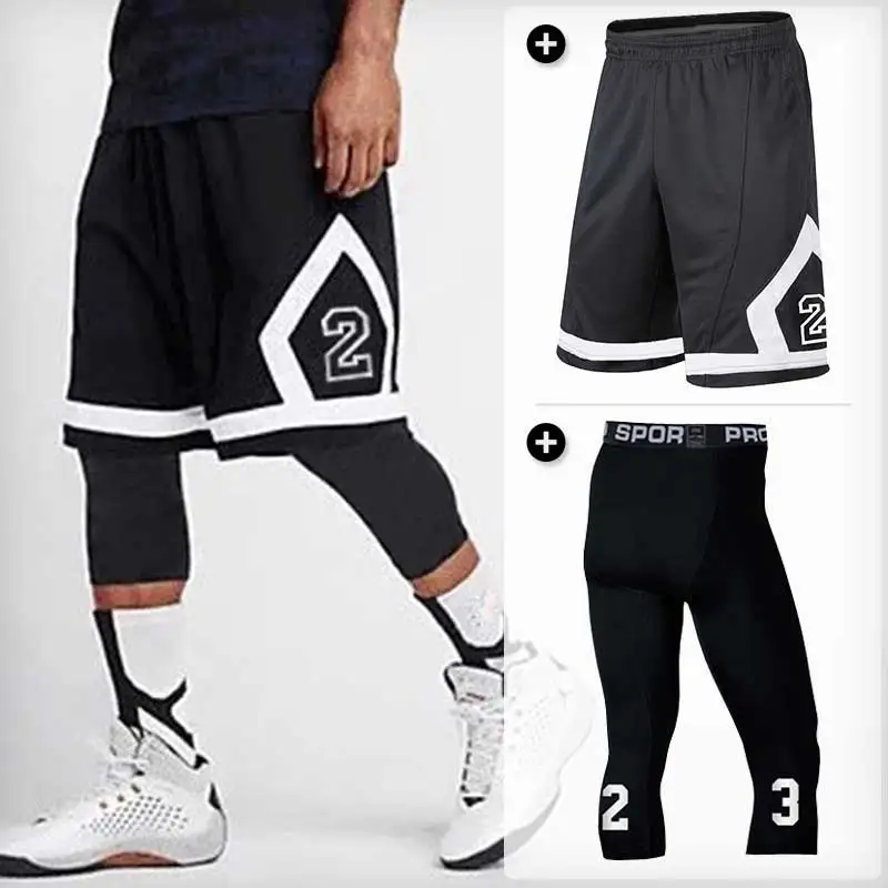 Men Basketball Sets Sport Gym QUICK-DRY Workout Suit Shorts + Tights Male Soccer Exercise Hiking Running Fitness Tracksuit 162S